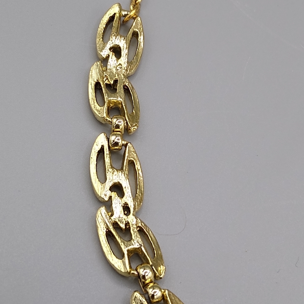 Gold tone Brushed Abstract Dual Link Necklace Vintage - Picture 10 of 13